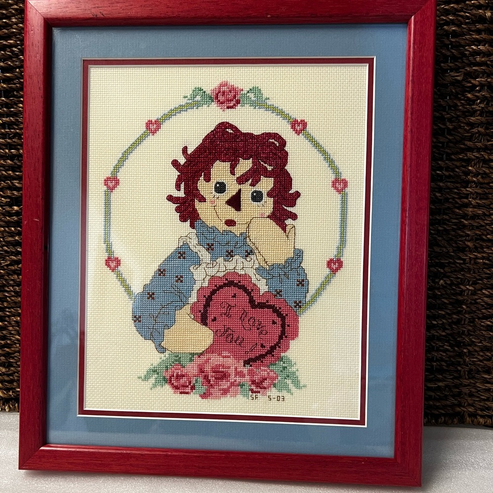 Raggedy Ann "I Love You" Janlynn Counted Cross Stitch Framed and Matted Picture